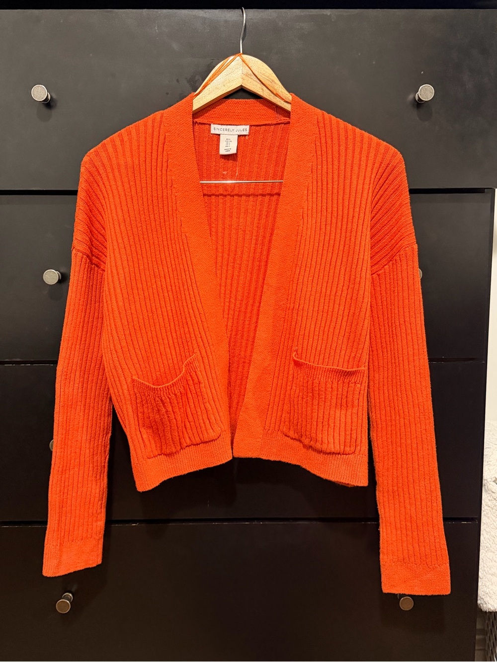 Sincerely Jules Bright Orange Ribbed Open-Front Cardigan